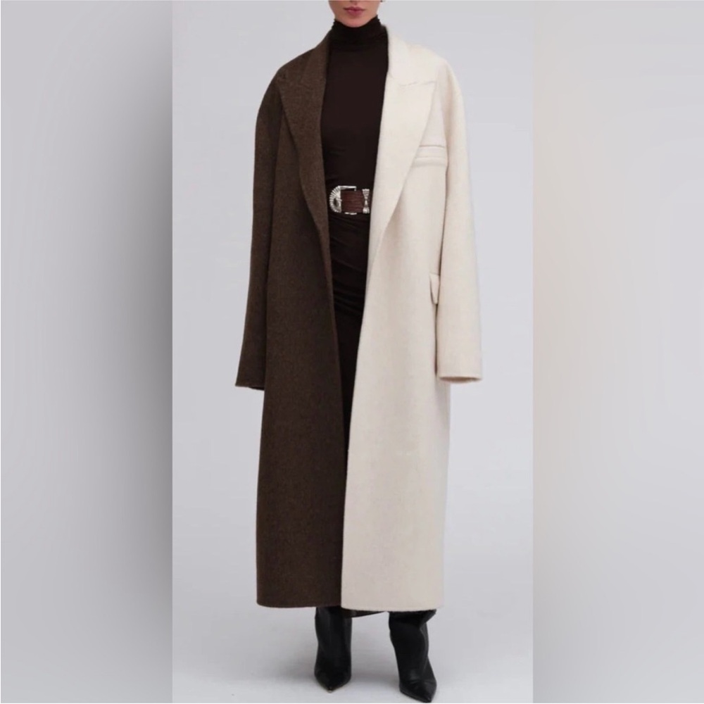 NWT RONNY KOBO
WENDALIN WOOL TWO
TONE COAT BROWN IVORY - Picture 2 of 13